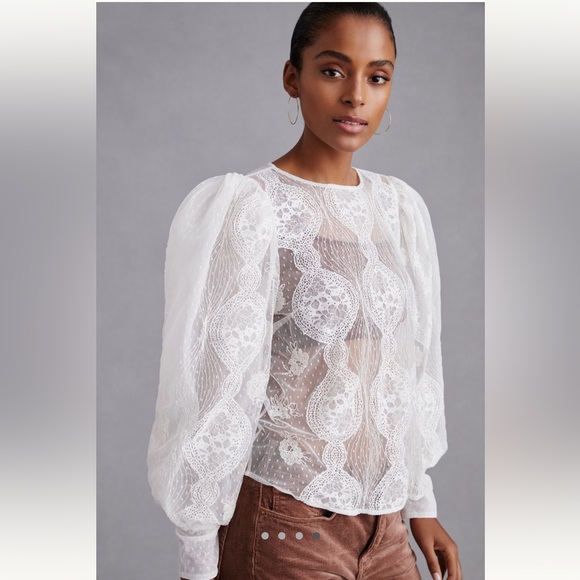 Anthropologie Tops - Anthro forever that girl sheer white blouse with embroidery